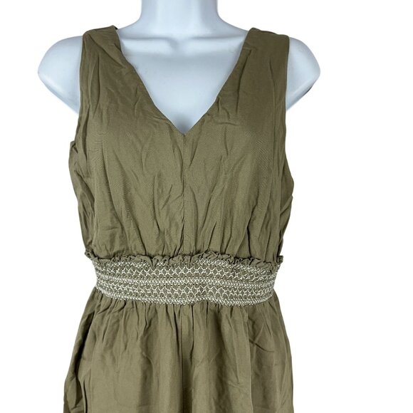 Olive Green Sleeveless Jumpsuit With Smocked Waist & Keyhole Back - Picture 2 of 5